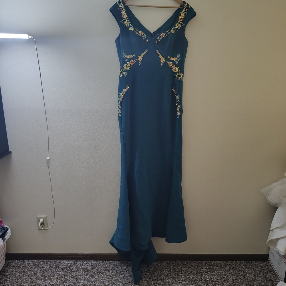 New Zac Posen Mainline Couture Teal Mermaid Gown NWT $4990